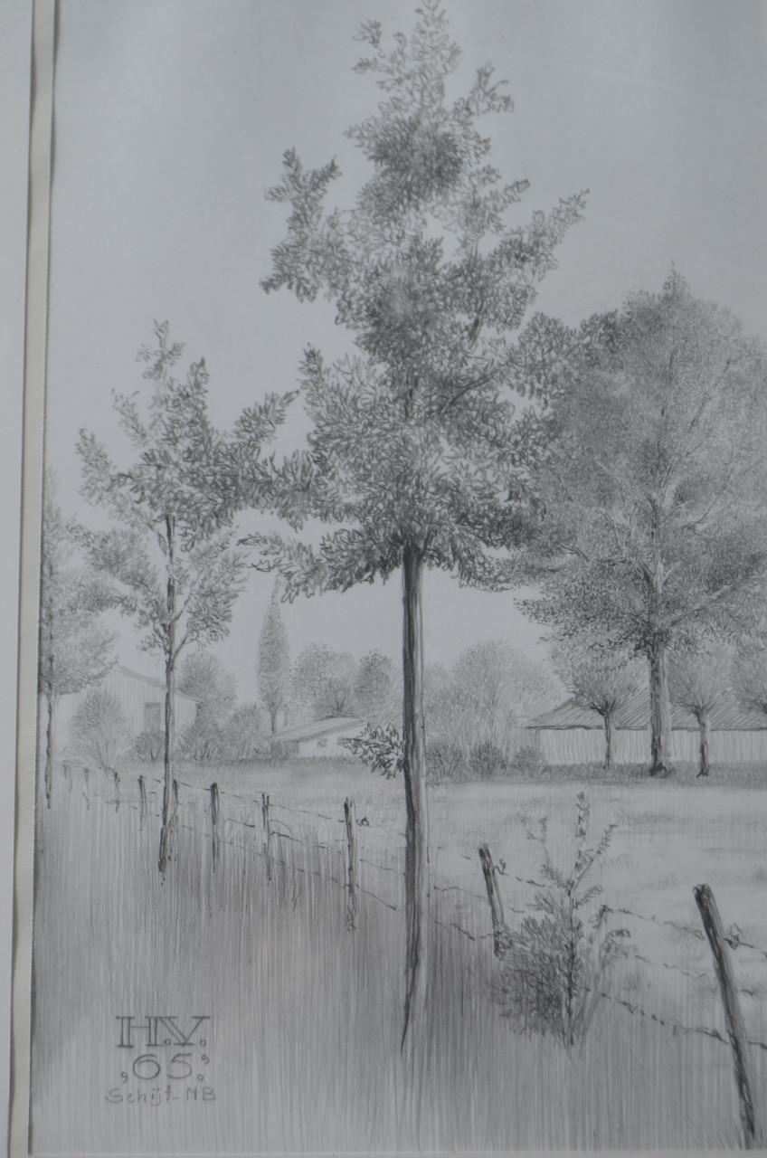 9 x Hendrik Voskuijl (1893 - 1980) potloodtek. bomen (2) o.a. Ommen