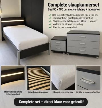 Complete slaapkamerset – bed 90x180 + 2 ladenkasten