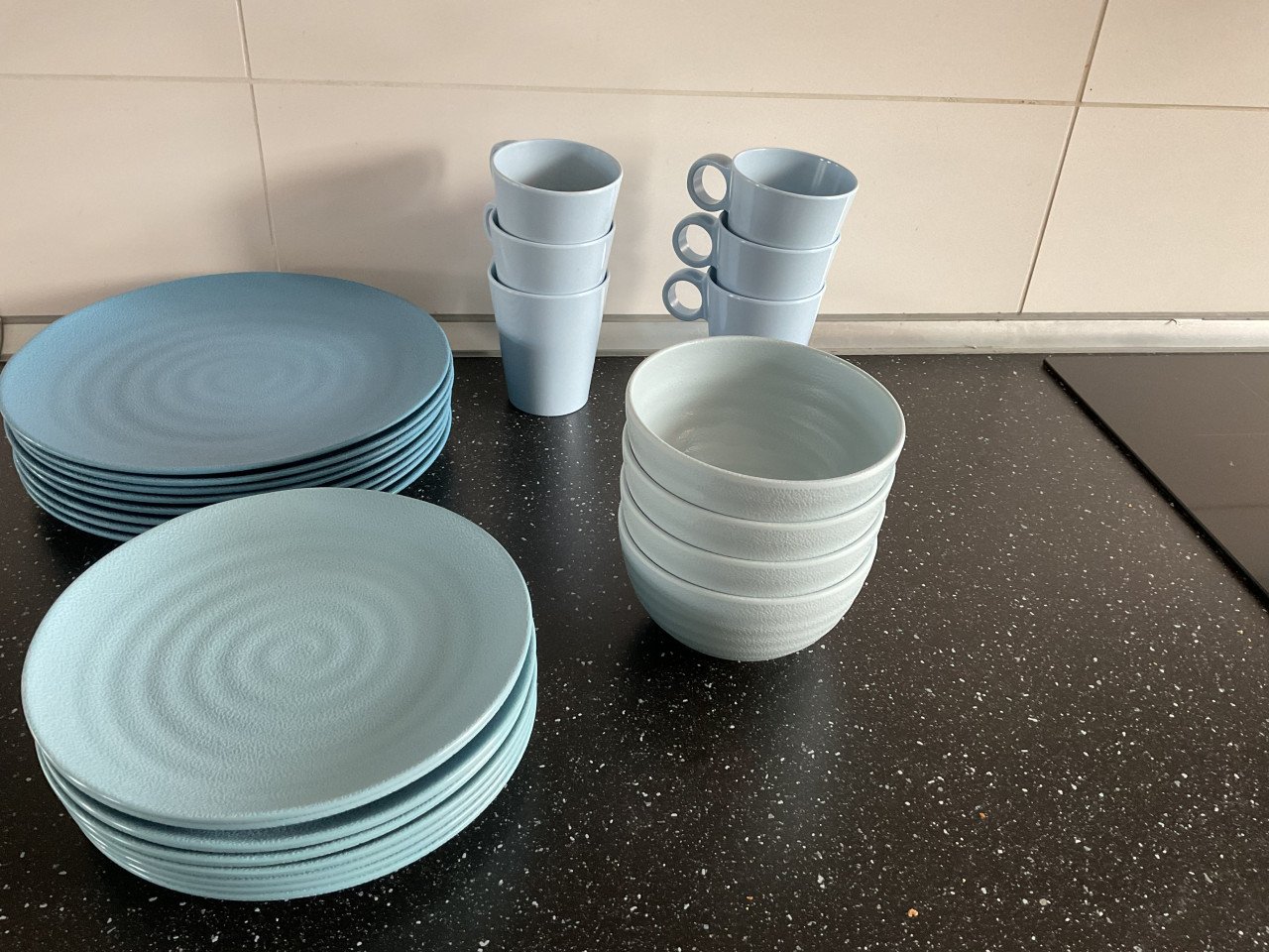 Blauw camping servies