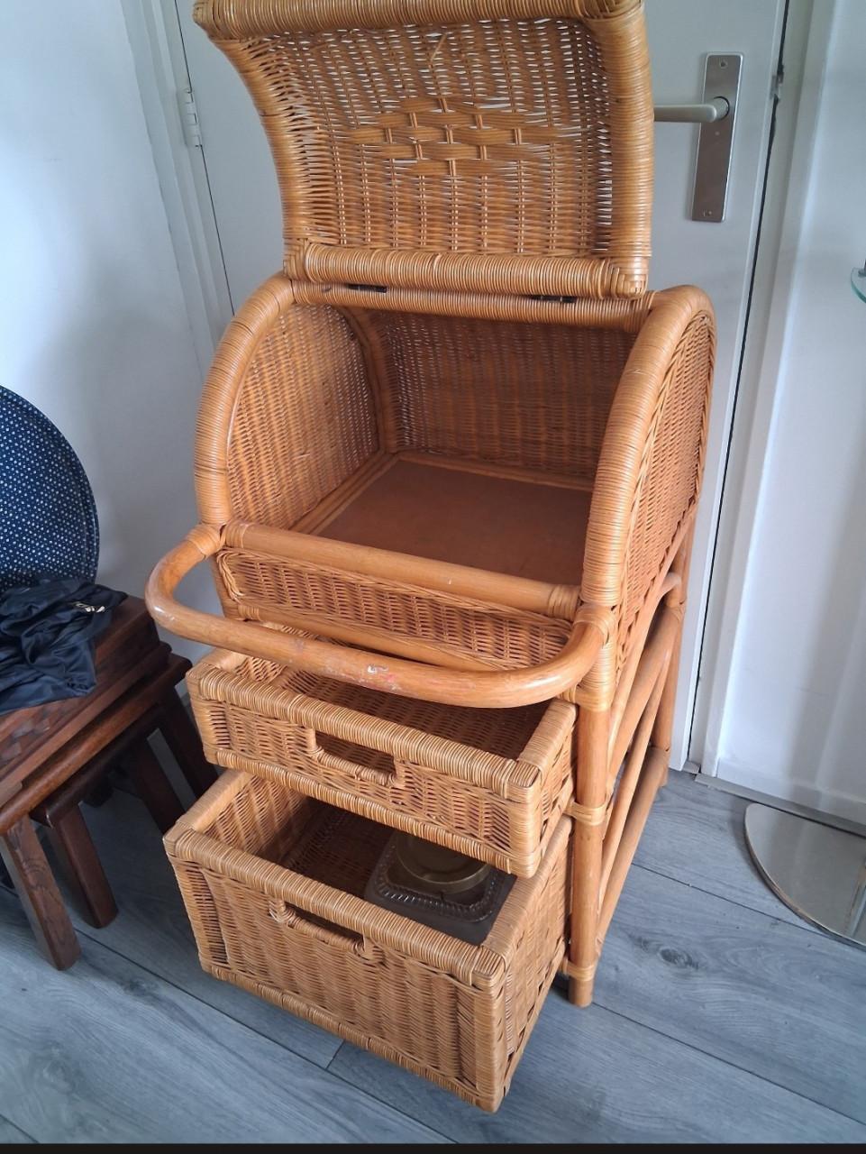 Vintage Rieten Rotan opbergmeubel