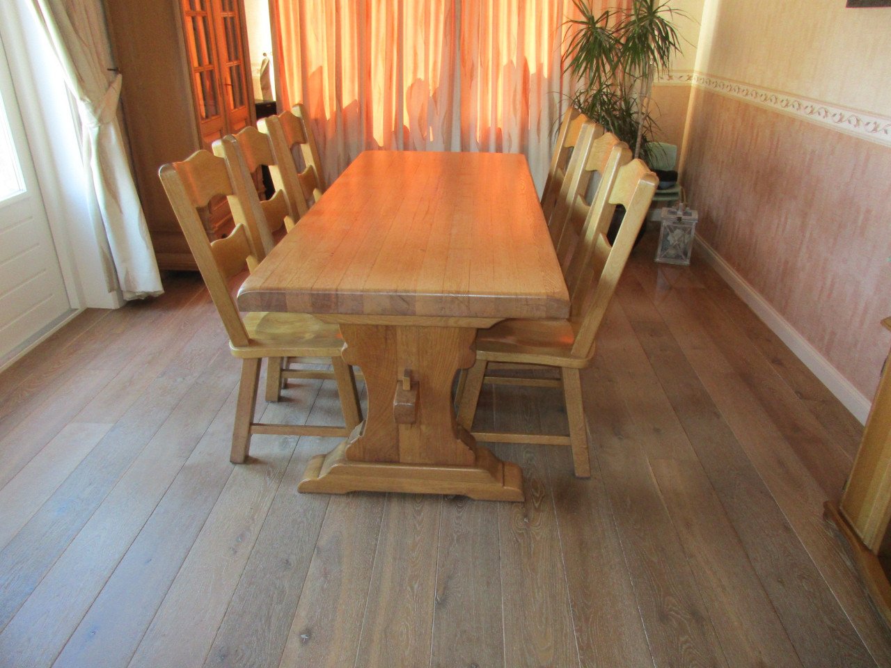 Stoere Eiken Kloostertafel 90 x 200 cm evt 6 Eiken Stoelen