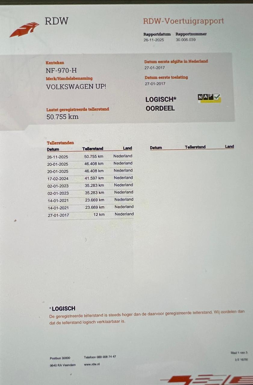 Prachtige VW UP 2017 van 1e Eigenaar met 50.888 km