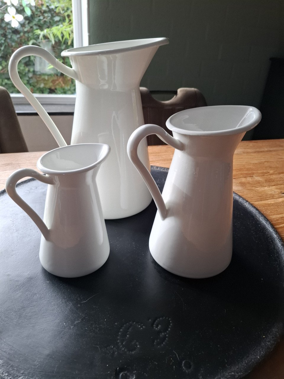 Set van 3 emaille kannen