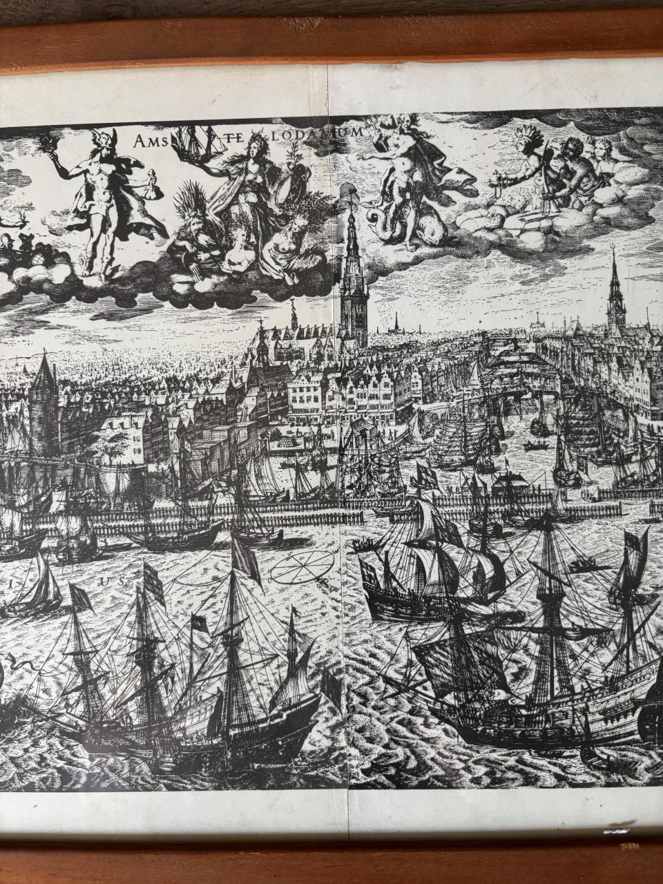 Historische gravure Amsterdams stadsgezicht 17e/18e eeuw