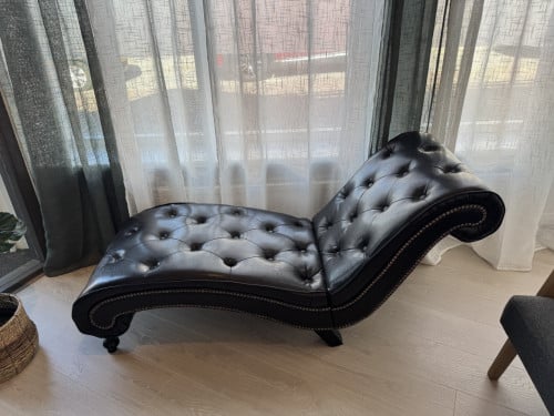 Donkerbruine Chesterfield look-a-like Chaise Longue