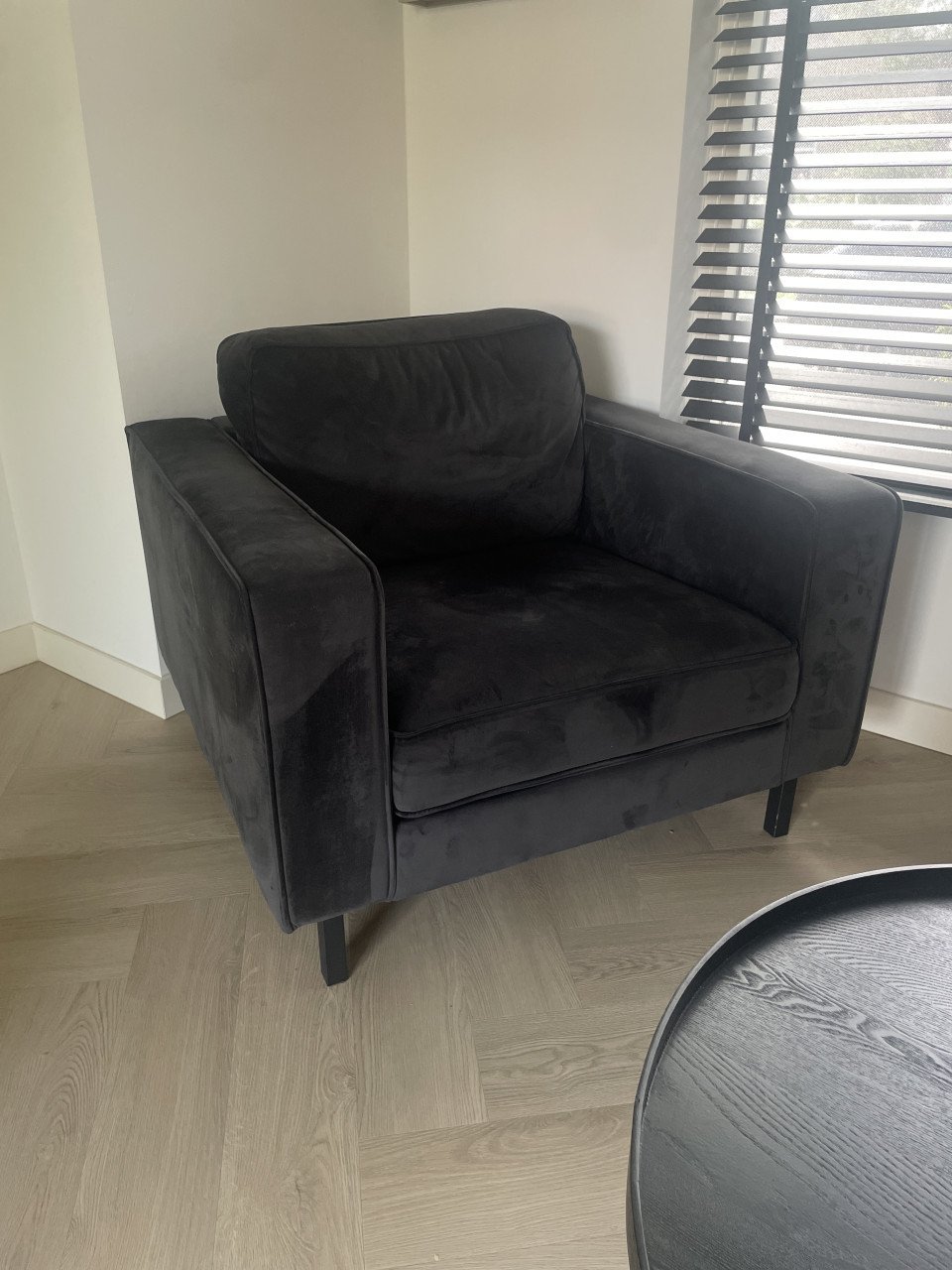 Bank (3-zits) en fauteuil fluweel zwart