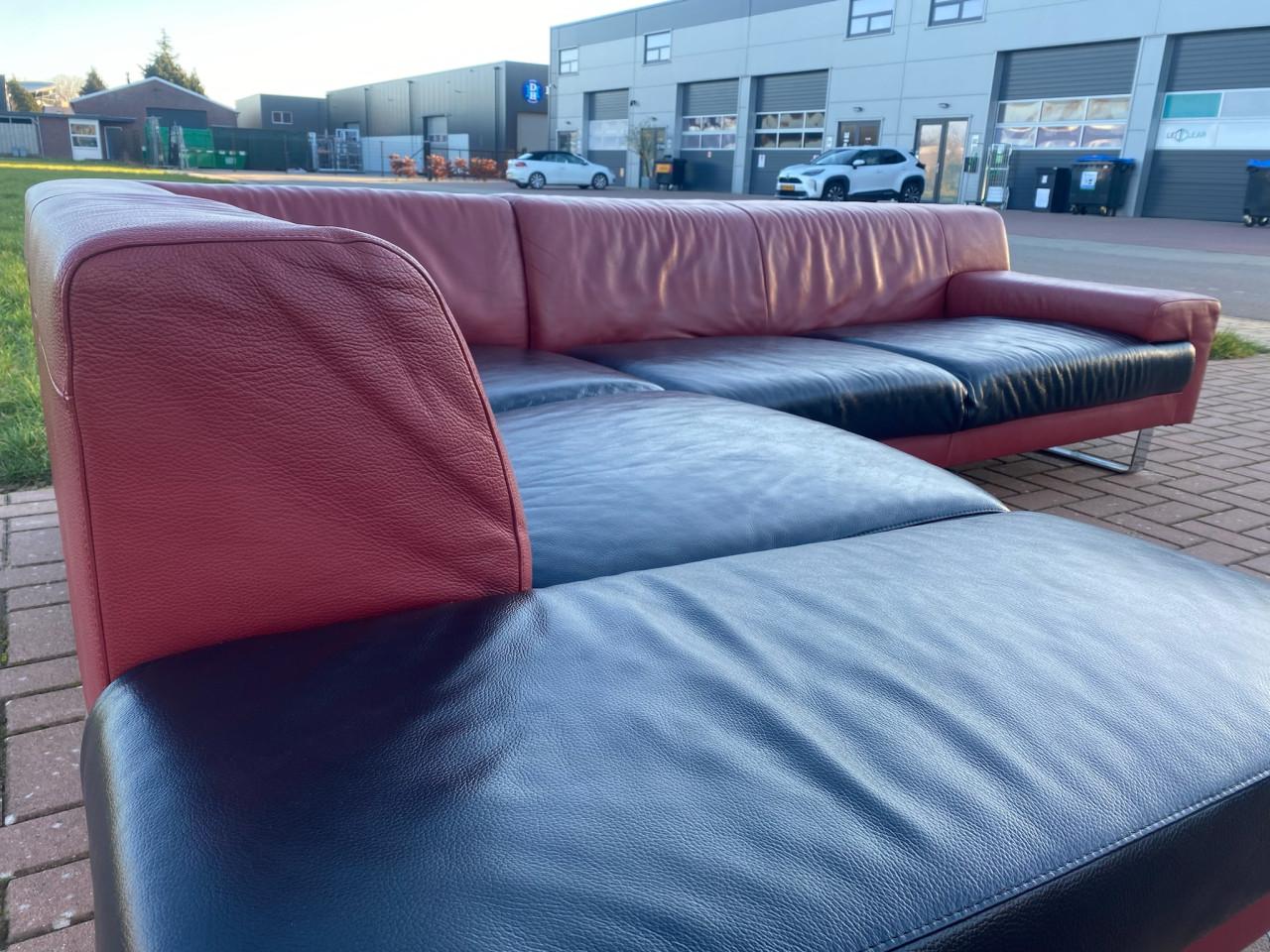 Montel Rood & Zwart Echt Leren Hoekbank–Luxe Comfort- Gratis Levering NL