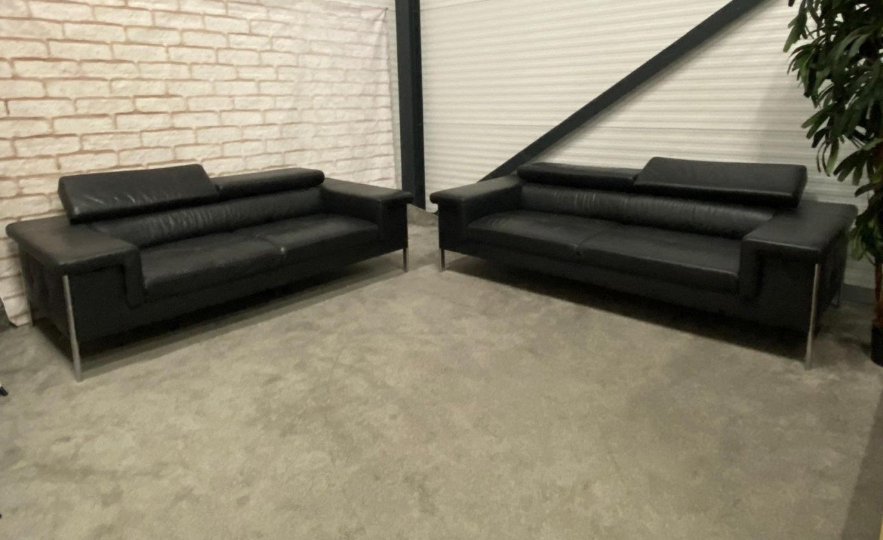 GRATIS LEVERING HEEL NL Montel Zwarte Echt Leren Bankstel