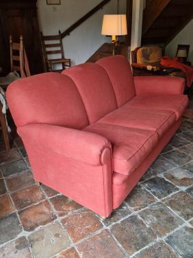 3-zitsbank, steenrode stoffen bekleding