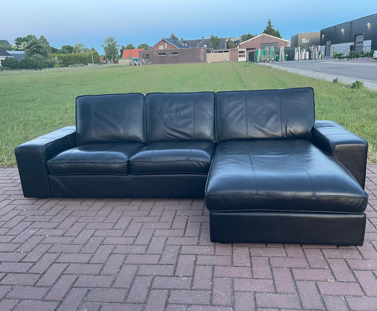 GRATIS LEVERING HEEL NL Mooie Zwarte Echt Leer Hoekbank