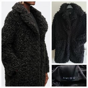 Amisu zwarte fake fur bontjas  Maat M