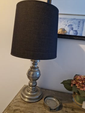 Tinnen Schemerlamp met zwarte kap