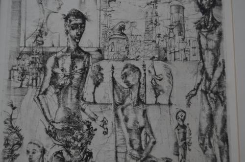 Ets/grafiek uitgemergelde mensen gesig. Jansen + 2 schetsen