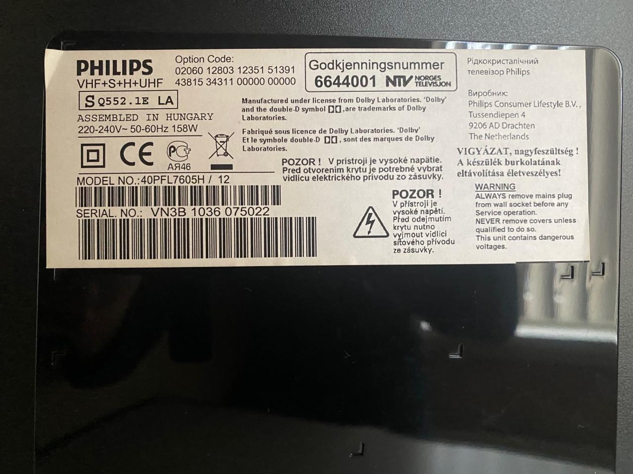 Philips 40 inch (1016 cm) LCD TV, type 40PFL7605H