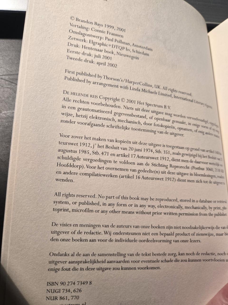 Boek: De Helende Reis (The Journey) 2e druk 2002 van auteur Brandon Bays,
