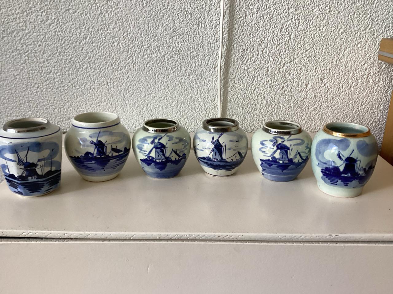Delfsblauwe Lepelvaasjes. 6 x.