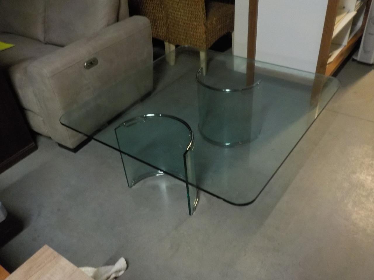 Glazen vierkante salontafel in zeer goede staat 110 x 110 cm hoog 42 cm