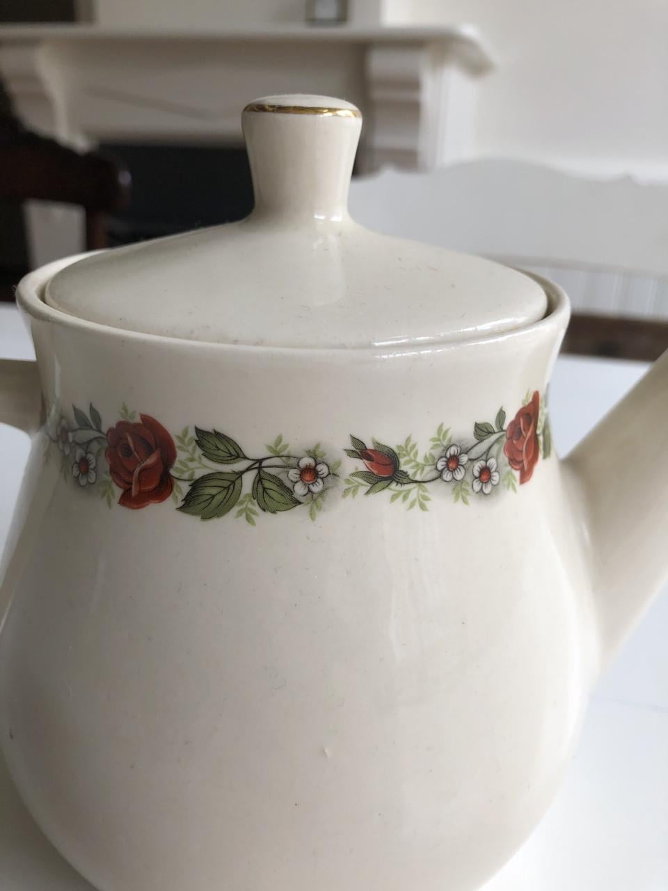 Lief origineel Douwe Egberts thee/koffiepotje met bloemenrand