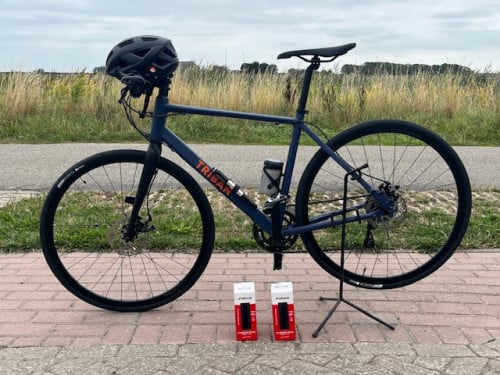 Racefiets voor recreatief gebruik RC120 flat bar schijfremmen marineblauw