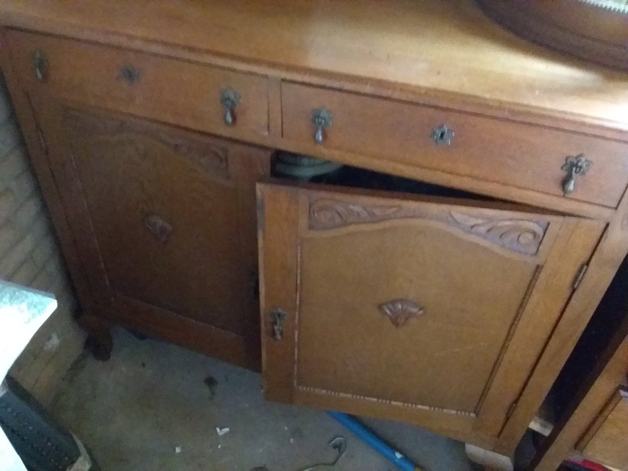 Vintage eiken buffetkast met spiegel