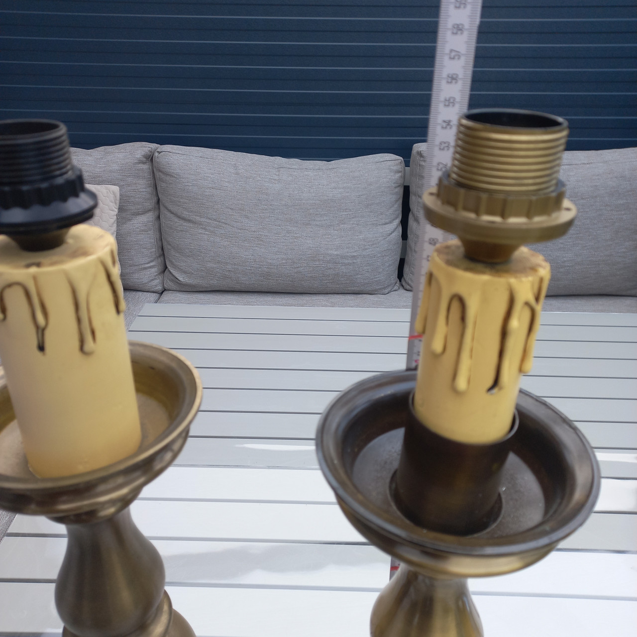 2 x  Zwaare Tafel lampen koperen kandelaar.