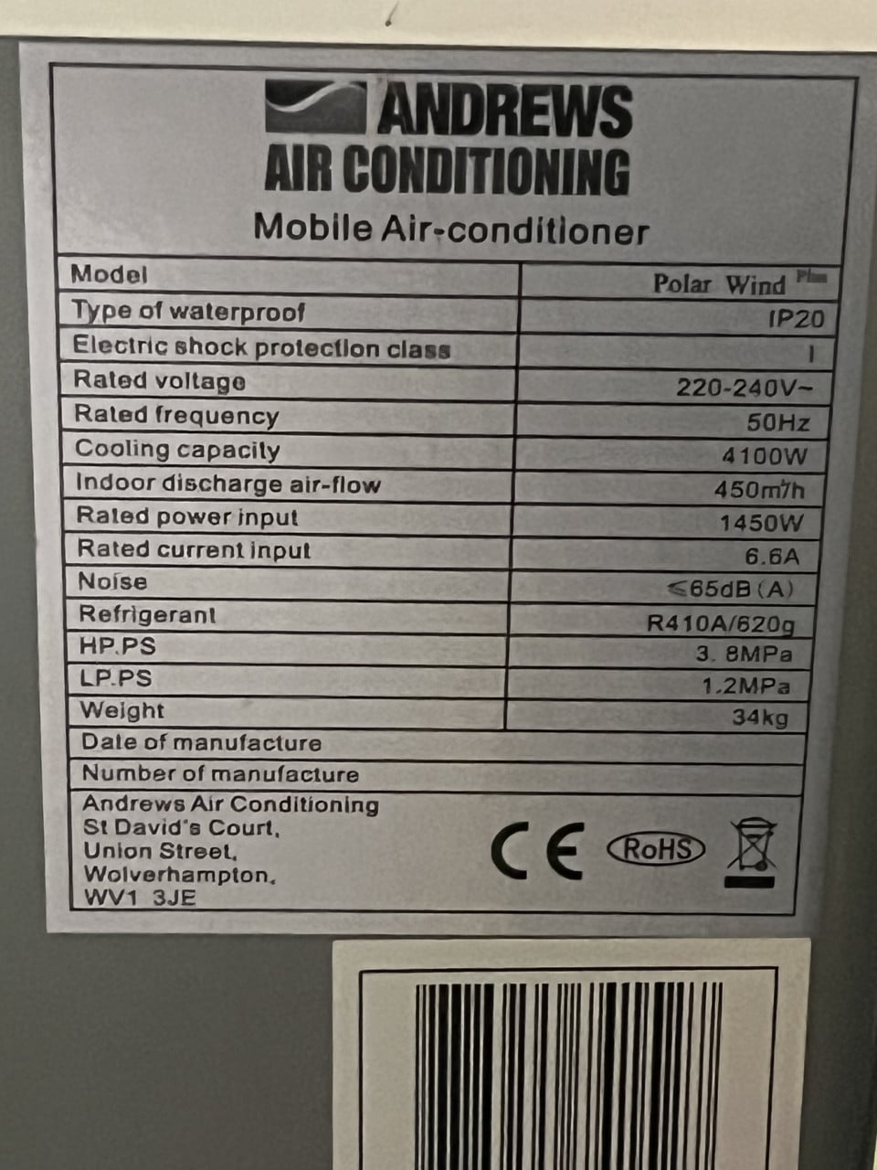 TEAB verplaatsbare Airco ; werkt perfect