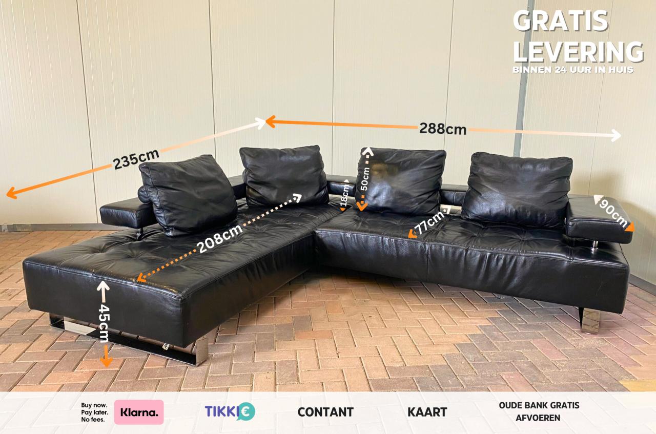 GRATIS LEVERING HEEL NL Zwarte Montel Echt Leren Hoekbank