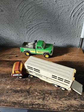 Vintage Tonka pick up en tonka Truck met Paardentrailer