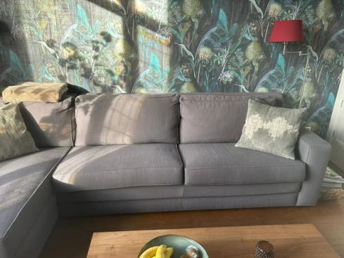 Grijze zitbank met uitloop