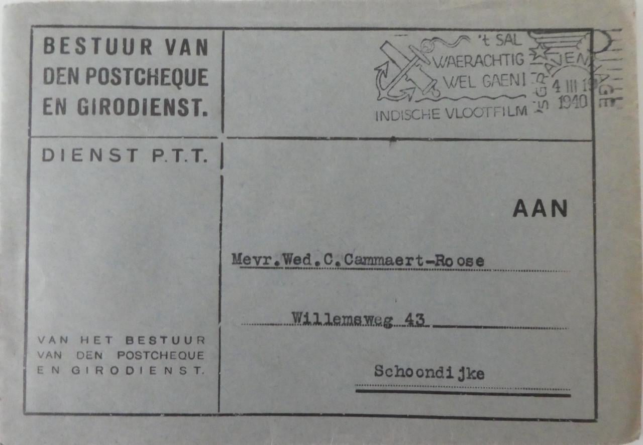 Dienstenvelop, 1940, Dienst PTT – Postcheque en girodienst