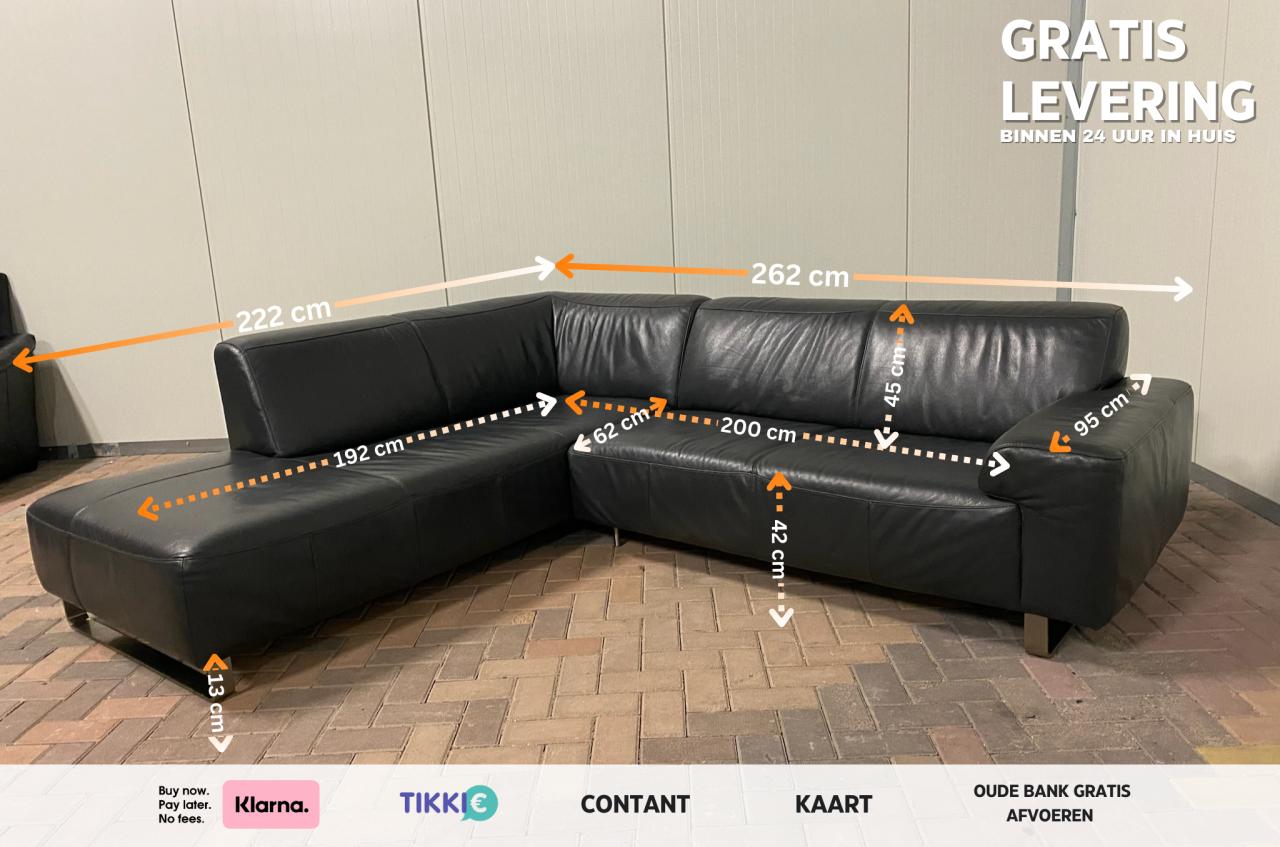 Zwart Antraciet Echt Leren Hoekbank-Gratis Levering NL