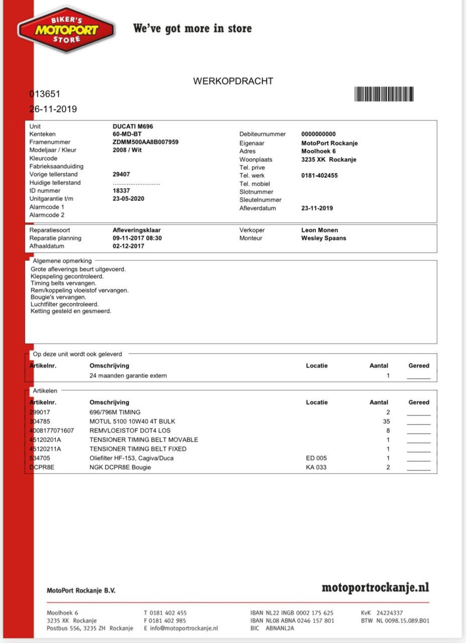 Ducati Monster 696+, 01-05-25 beurt gehad