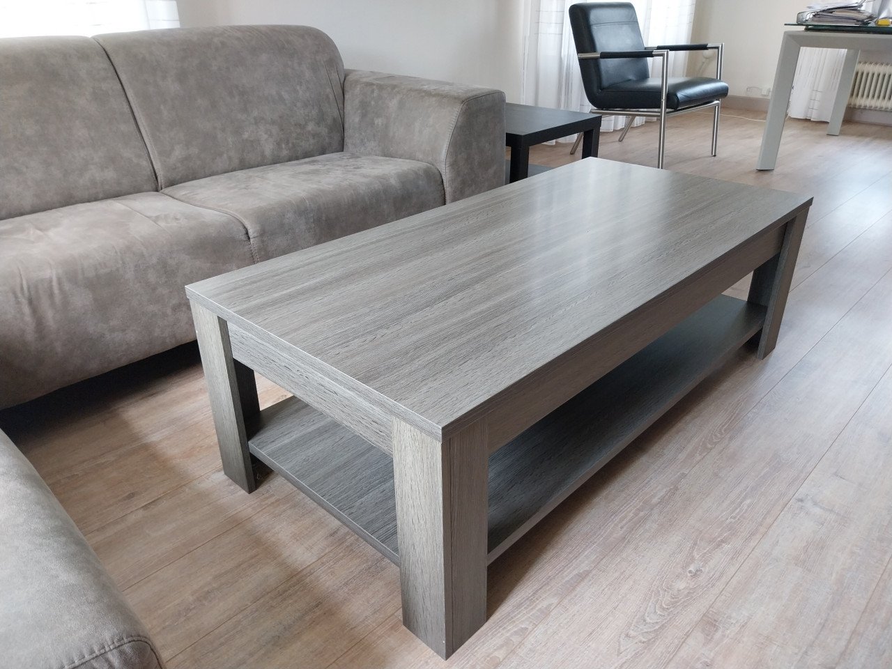 Salontafel  grijs met houtnerf motief