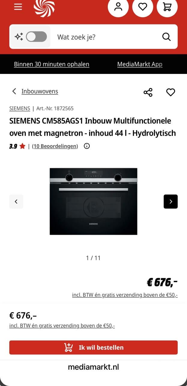 SIEMENS CM585AGS1 Inbouw Multifunctionele oven met magnetron inhoud 44 l