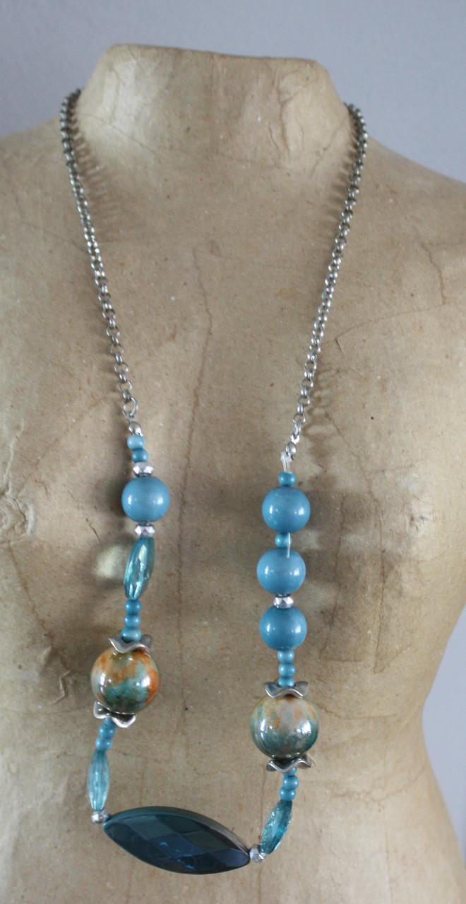 Zilver blauwe ketting