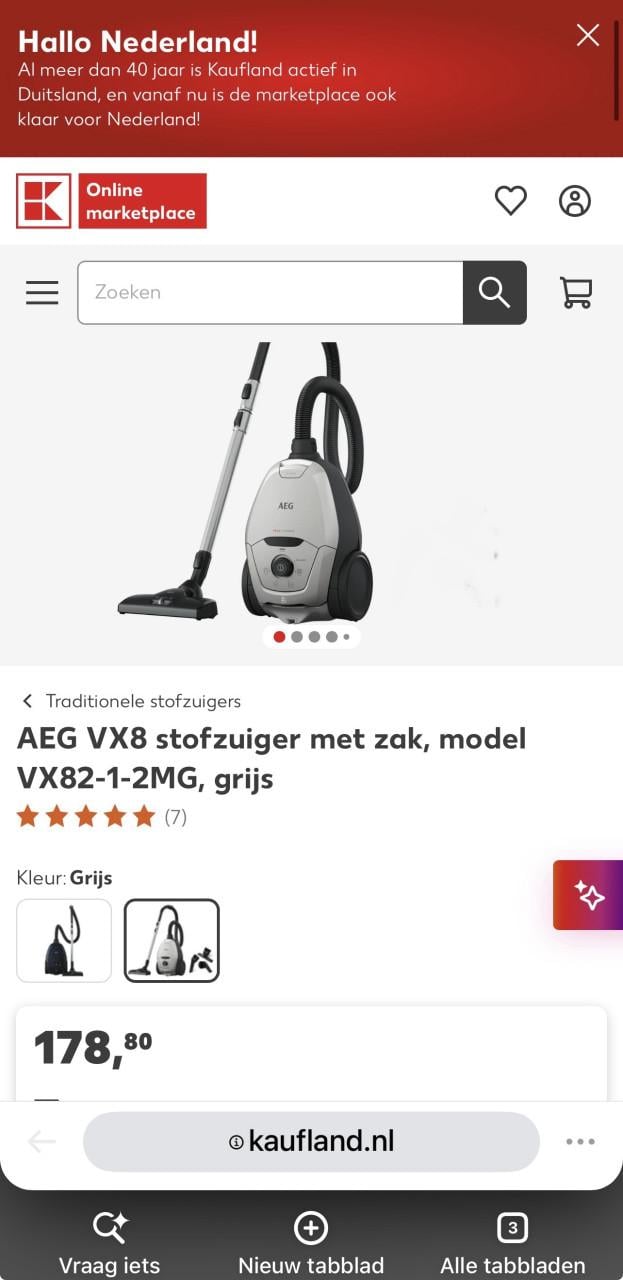 Als nieuw en kort gebruikte AEG stofzuiger winkelprijs €178,-