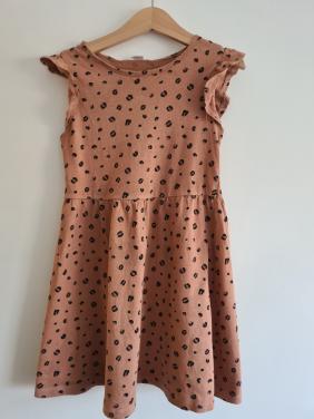 Bruin, zwart tijgerprint jurkje  Maat 122-128