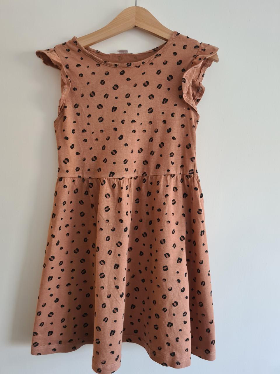 Bruin, zwart tijgerprint jurkje  Maat 122-128