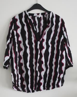 Blouse shirt zwart wit roze print maat 48