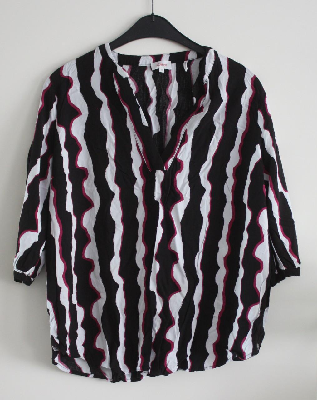 Blouse shirt zwart wit roze print maat 48