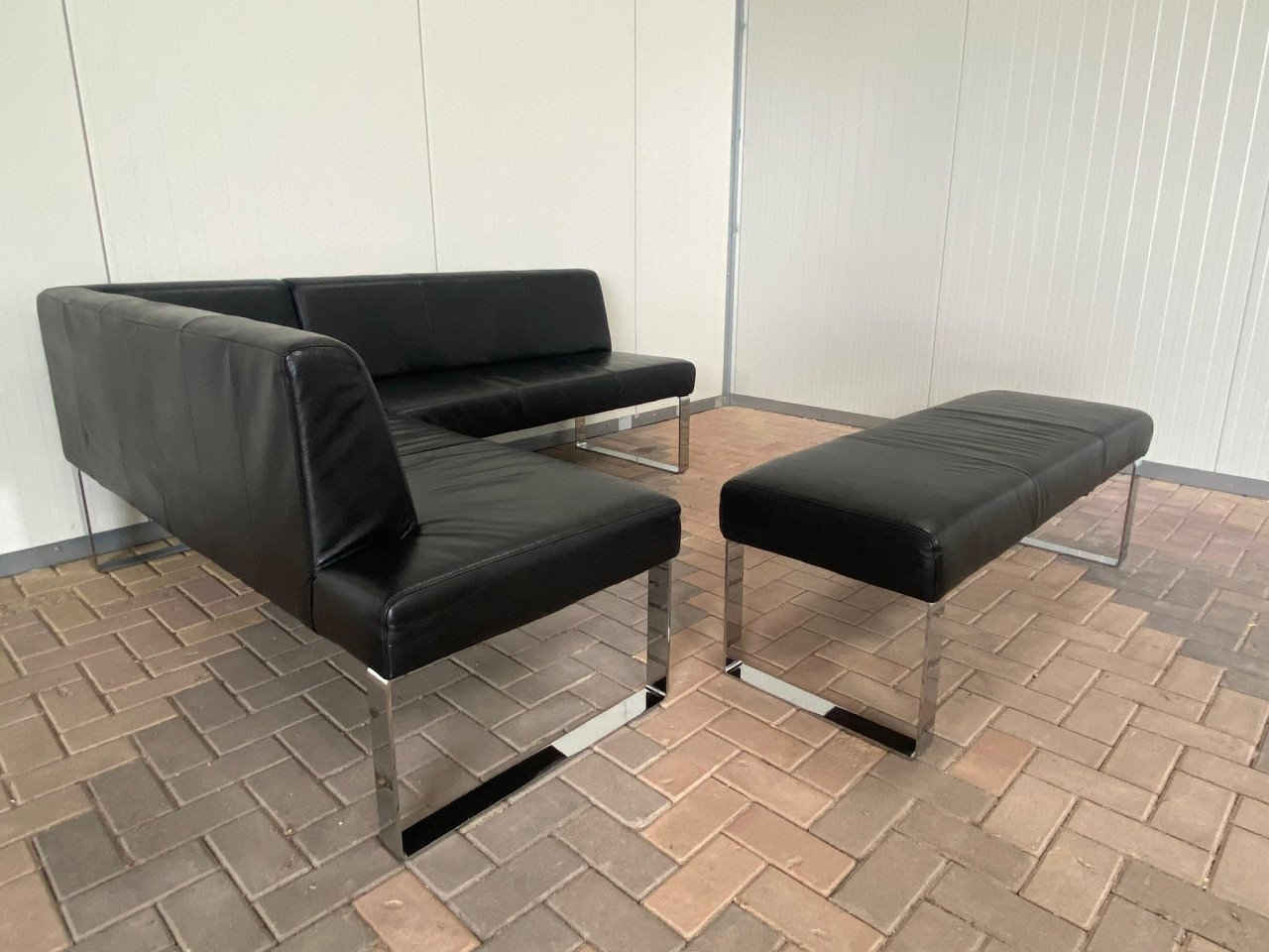 GRATIS LEVERING HEEL NL Zwart Echt Leer Eet Hoekbank met Hocker