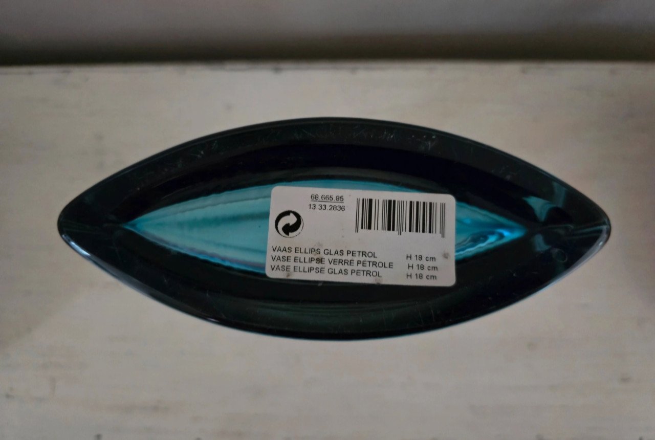 Ovale turquoise vaas van dik glas