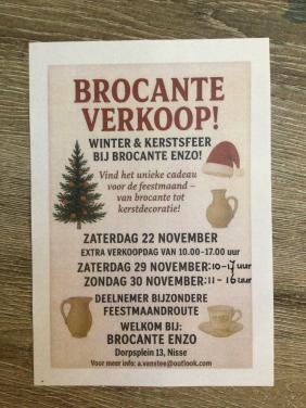 Brocante verkoopdagen, 22, 29 & 30 november