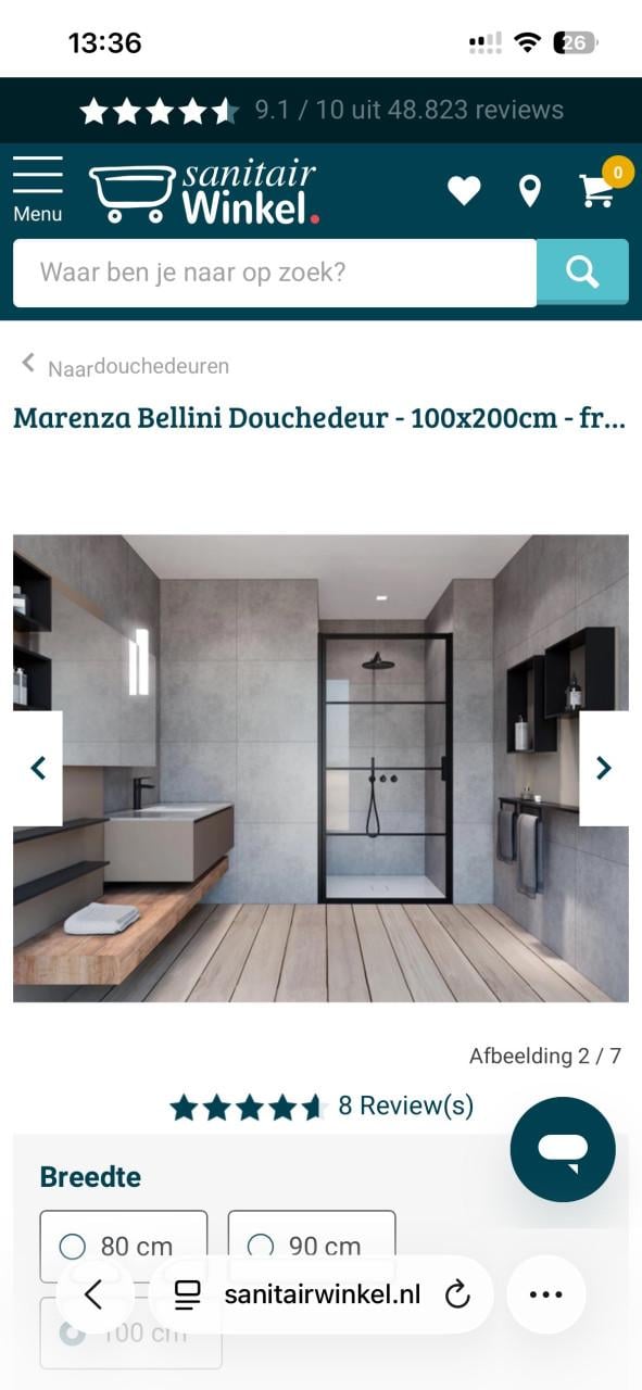 Douche deur zwart mat