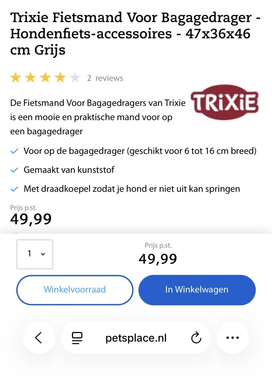 Trixie fietsmand kleine hond