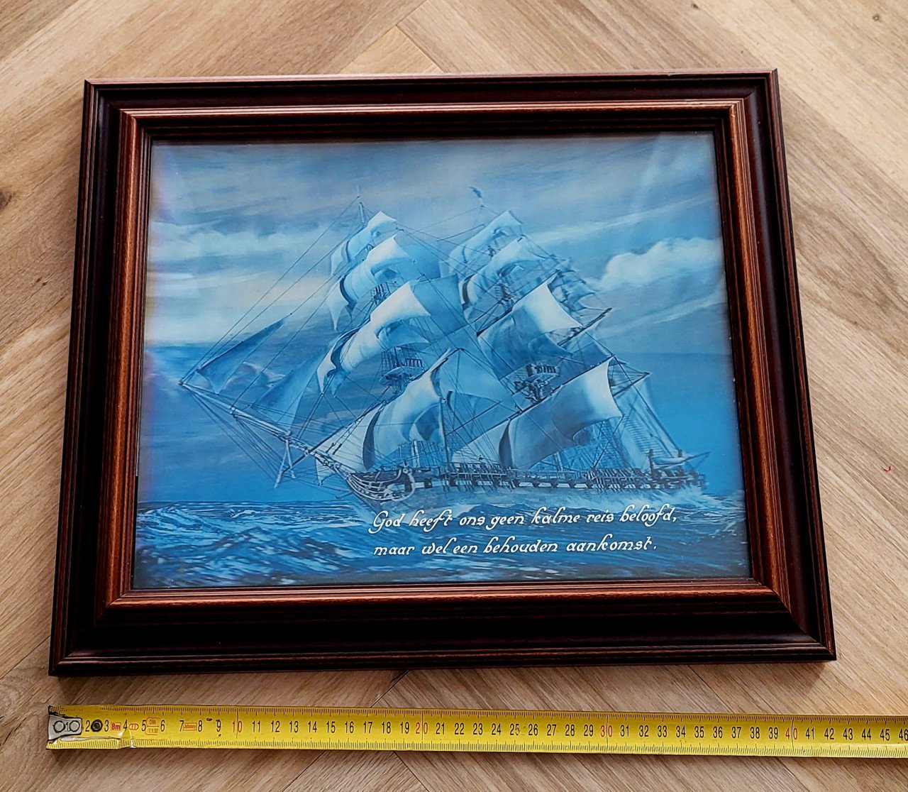 Vintage 3D Clipper Schip Hologram in Houtenlijst
