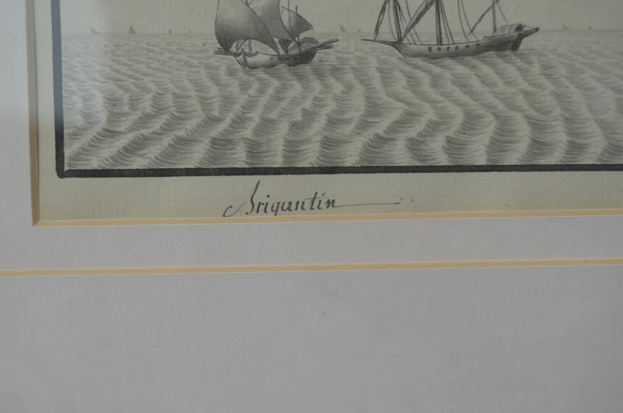 Mooie monochroom aquarel van een Brigantijn