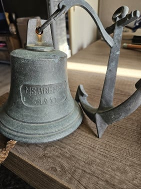 Mooie antieke bronzen scheepsbel met anker, zware kwaliteit...