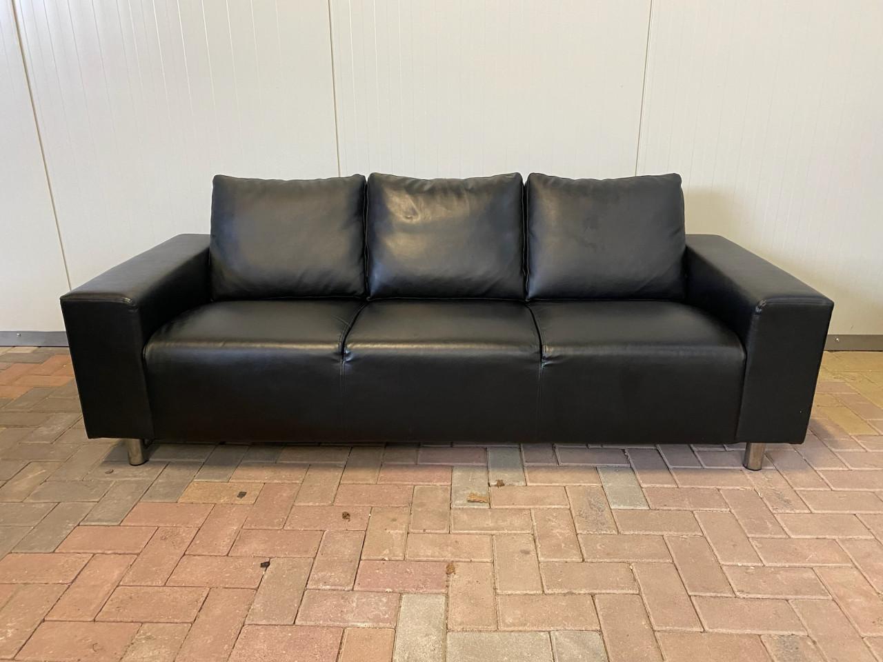 GRATIS LEVERING HEEL NL Mooie Zwart Leer 3-zitsbank