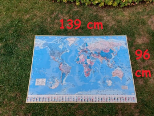 Grote z.g.a.n geplastificeerde wereldkaart ( 139 cm x 96 cm)